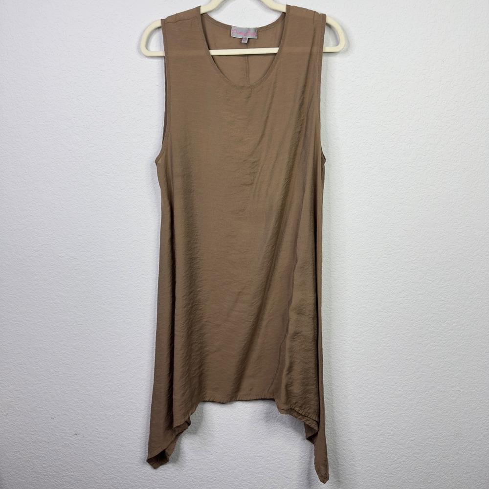 Pretty Angel‎ Dress XL Brown Silk Blend Asymmetrical Lagenlook Boho Minimalist